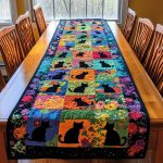 Floral Colorful Cats Quilted Table Runner