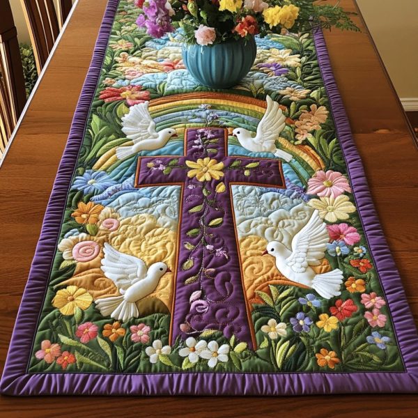 Floral Cross Rainbow Quilted Table Runner