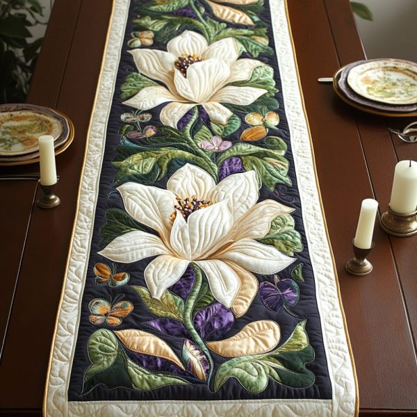 Magnolia Flower Quilted Table Runner