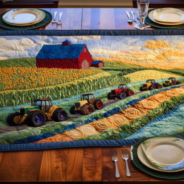 Floral Farm Tractor Quilted Table Runner