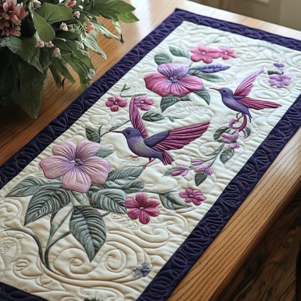 Floral Hummingbird Quilted Table Runner
