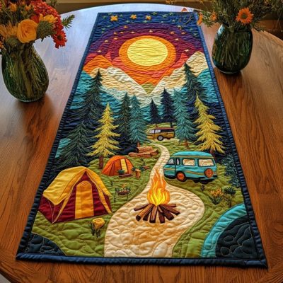 Forest Camp Trail Quilted Table Runner