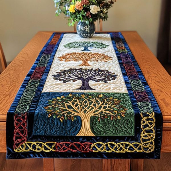 Four Seasons Tree Quilted Table Runner