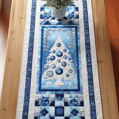 Frosted Tree Quilted Table Runner
