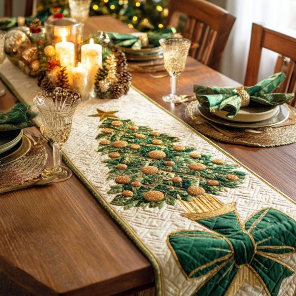 Frosted Tree Quilted Table Runner