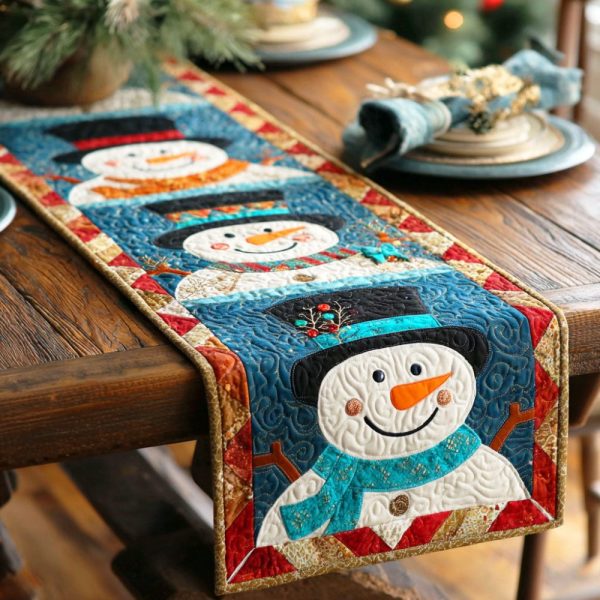 Frosty Snowman Joy Quilted Table Runner