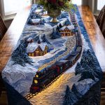 Frosty Train Lights Quilted Table Runner