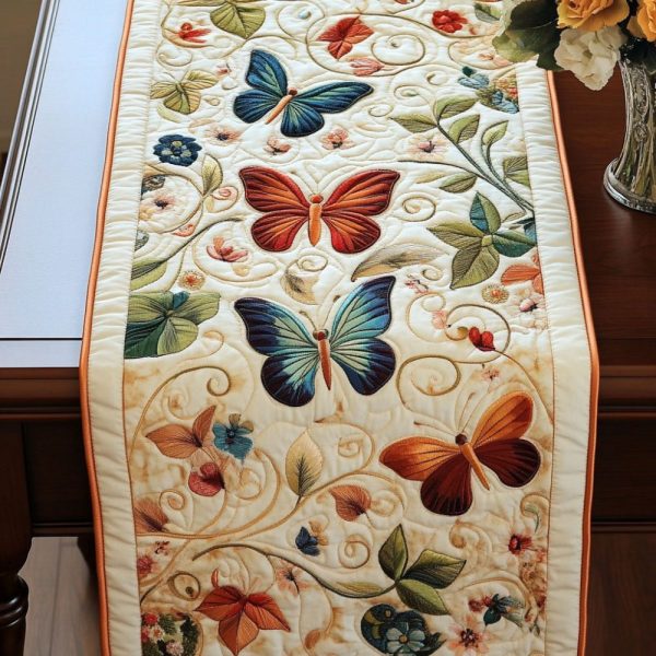 Garden Butterfly Dance Quilted Table Runner