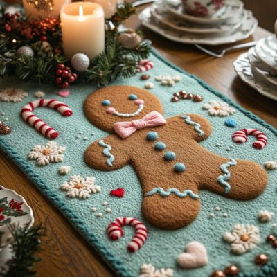 Gingerbread Man Quilted Table Runner