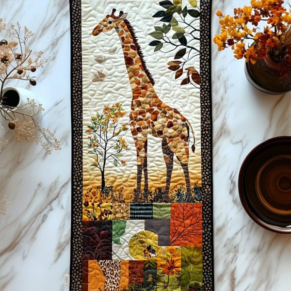Giraffe In Safari Quilted Table Runner