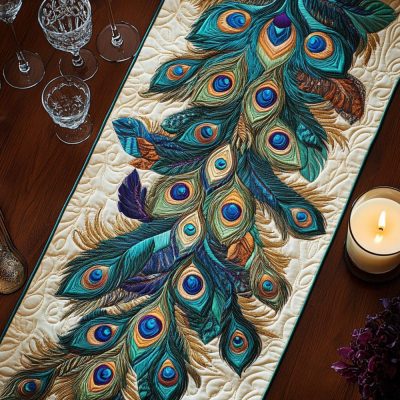 Glam Feather Quilted Table Runner