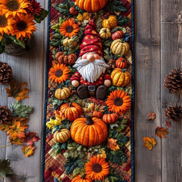 Gnome Leaf Dance Quilted Table Runner