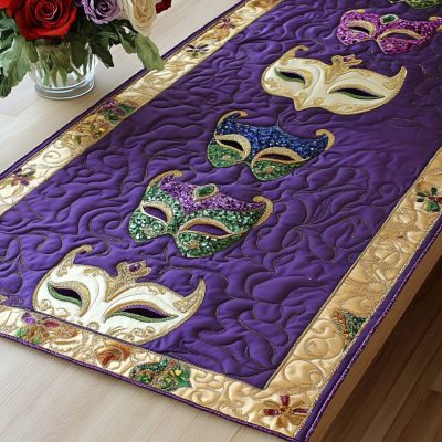 Gold Masks Quilted Table Runner