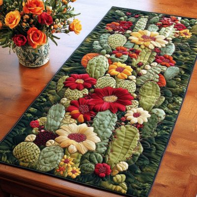 Golden Cactus Quilted Table Runner