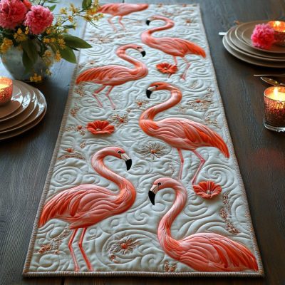 Golden Flamingo Quilted Table Runner