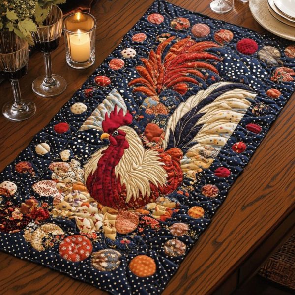 Golden Rooster Quilted Table Runner