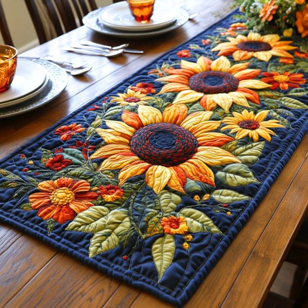 Golden Sunlight Bloom Quilted Table Runner