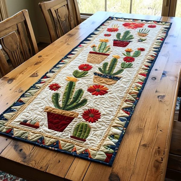 Happy Cactus Quilted Table Runner