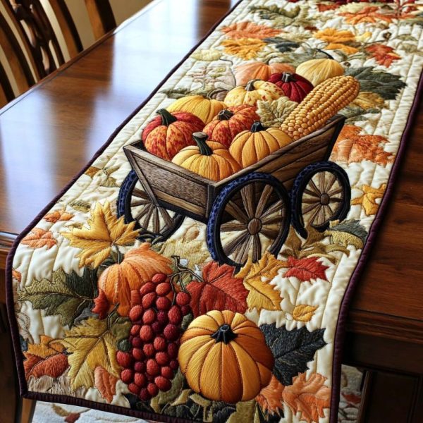 Harvest Bounty Wheelbarrow Quilted Table Runner