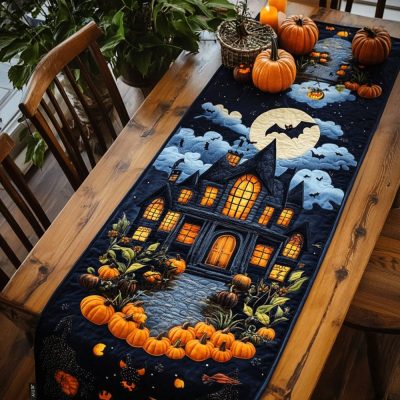 Haunted House Halloween Quilted Table Runner
