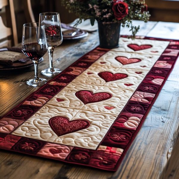 Heart Blooming Quilted Table Runner