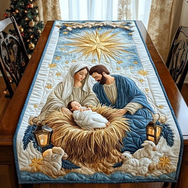 Heavenly Nativity Light Quilted Table Runner