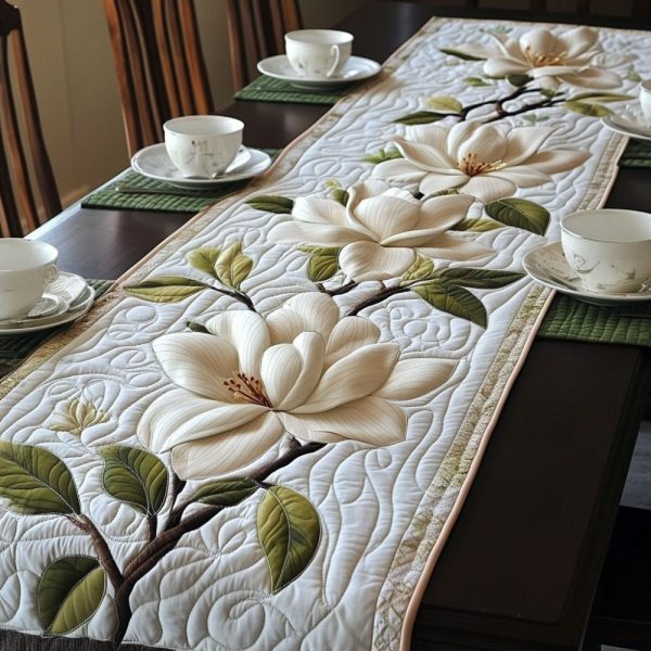 Heirloom Magnolia Quilted Table Runner