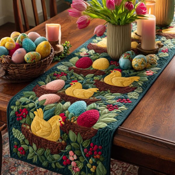 Hen Basket Quilted Table Runner