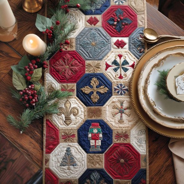 Hexagon Holiday Charm Quilted Table Runner