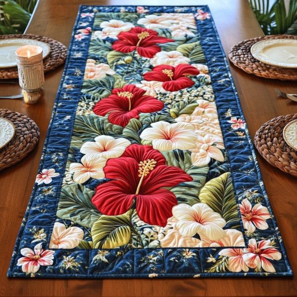 Hibiscus Charm Quilted Table Runner