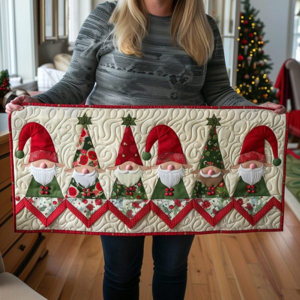Holiday Gnome Parade Quilted Table Runner
