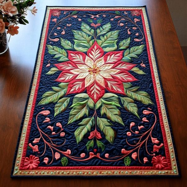 Holiday Poinsettia Splendor Quilted Table Runner