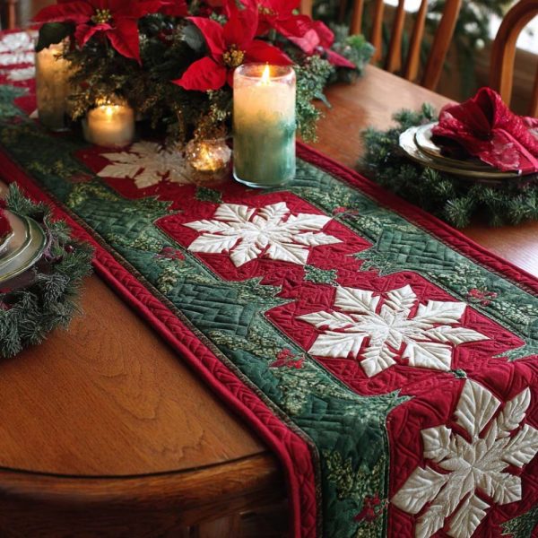 Holiday Snowflake Charm Quilted Table Runner