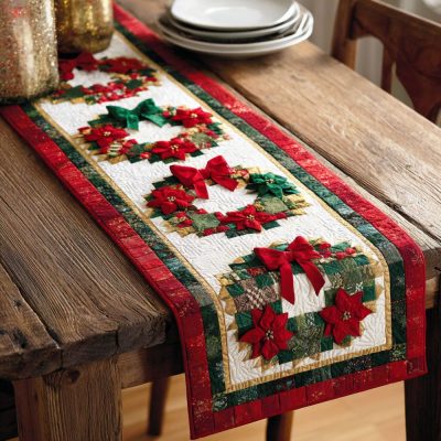 Holly Berry Wreath Quilted Table Runner