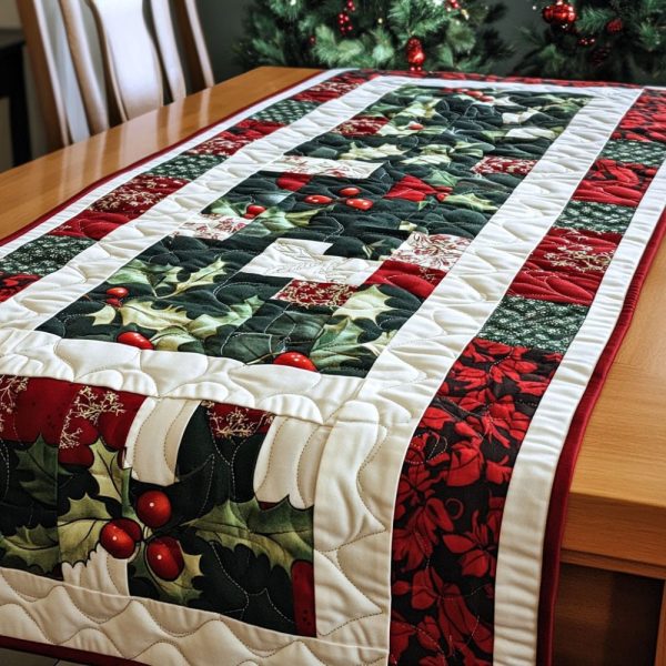 Holly Charm Quilted Table Runner