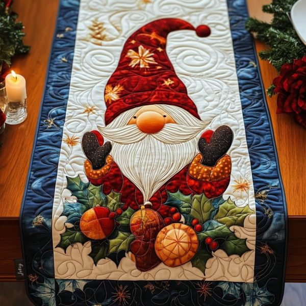 Holly Jolly Gnome Quilted Table Runner