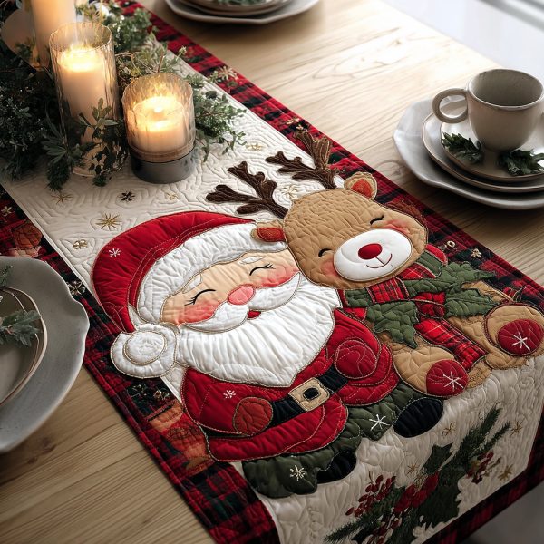 Holly Reindeer Joy Quilted Table Runner