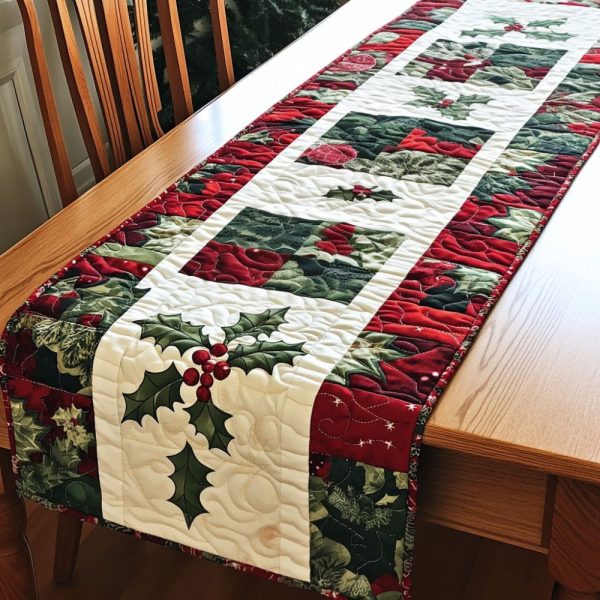 Holly Sleigh Ride Quilted Table Runner