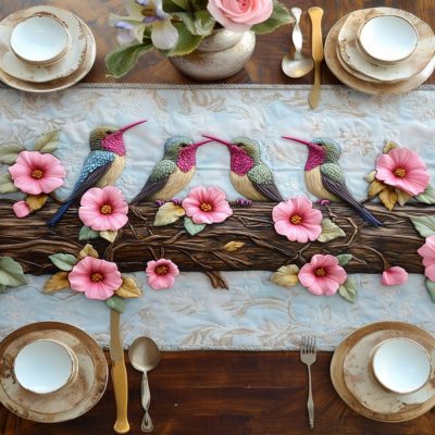 Hummingbird Harmony Quilted Table Runner