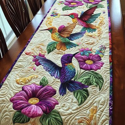 Hummingbird Melody Quilted Table Runner