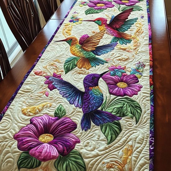 Hummingbird Melody Quilted Table Runner