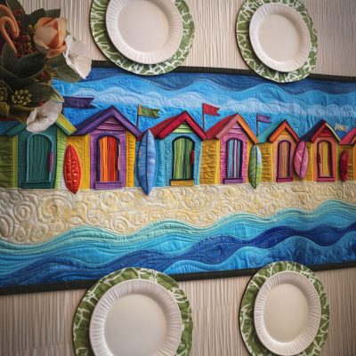 Hut By The Shore Quilted Table Runner