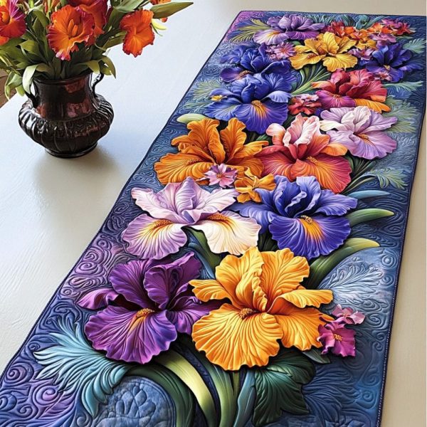 Iris Garden Delight Quilted Table Runner