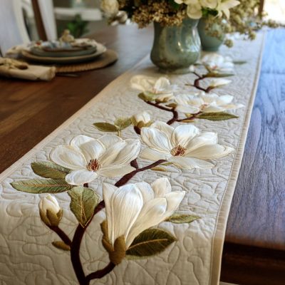 Ivory Petals Quilted Table Runner