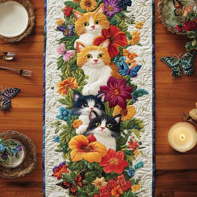 Kitty Blooms Quilted Table Runner
