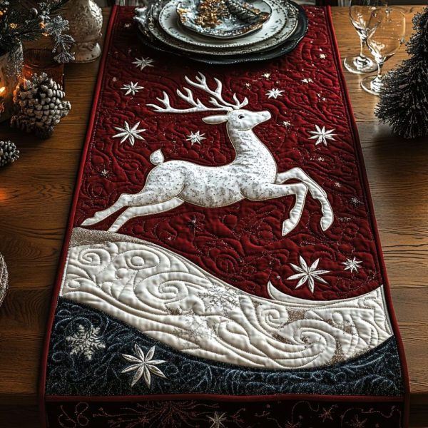 Leaping Reindeer Quilted Table Runner