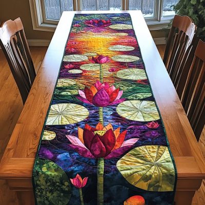 Lotus Harmony Quilted Table Runner
