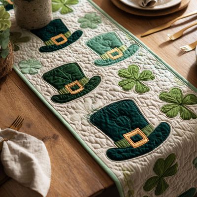 Lucky Leprechaun Clover Quilted Table Runner