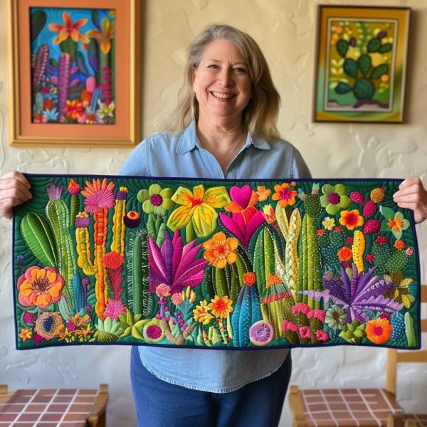 Lush Cacti Fantasy Quilted Table Runner