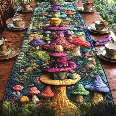 Mad Hatters Mushroom Path Quilted Table Runner